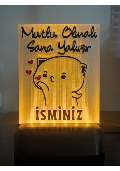 Kişiye Özel Isimli Hediyelik Kablolu LED Lamba - M19 - Mutlu Olmak Sana Yakışır - Amber Işıklı