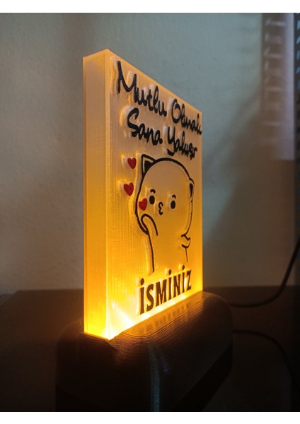 Kişiye Özel Isimli Hediyelik Kablolu LED Lamba - M19 - Mutlu Olmak Sana Yakışır - Amber Işıklı modelleri