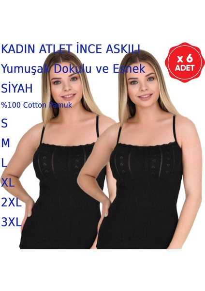 Kadın Ince Askılı Atlet Penye Beyaz Siyah Somon Ekru Vişne Gri 6 Adet fırsatları