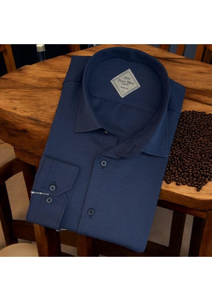 Linen Keten Klasik %100 Cotton Uzun Kollu Terletmeyen Mavi Gömlek (Regular Kalıp)