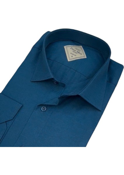 Linen Keten Klasik %100 Cotton Uzun Kollu Slim-Fit Terletmeyen Mavi Gömlek (Regular Kalıp) fiyatları