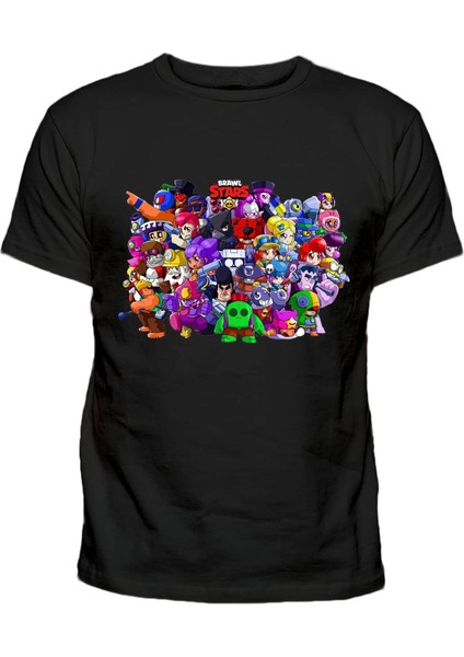 Yuvarlak Baskılı Brawl Stars Karakterleri Pamuklu Çocuk Tshirt
