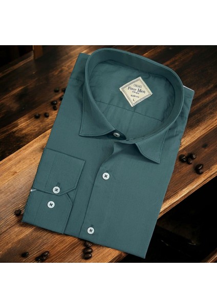 Linen Keten Klasik %100 Cotton Uzun Kollu Slim-Fit Terletmeyen Füme Gömlek (Regular Kalıp)