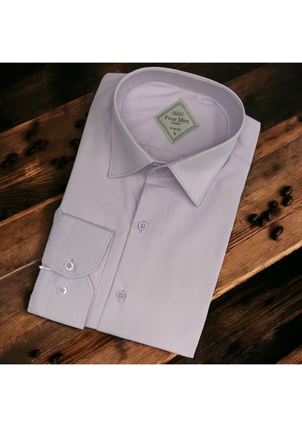 Linen Keten Klasik %100 Cotton Uzun Kollu Terletmeyen Lila Gömlek (Regular Kalıp)