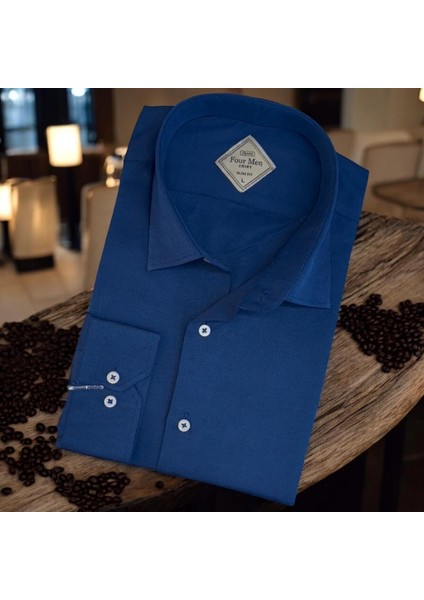 Linen Keten Klasik %100 Cotton Uzun Kollu Terletmeyen Mavi Gömlek (Regular Kalıp)
