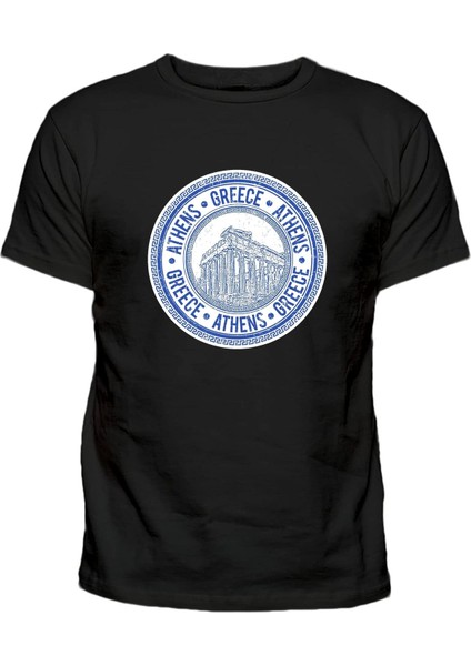 Athens Yuvarlak Baskılı Greece Pamuklu Tshirt