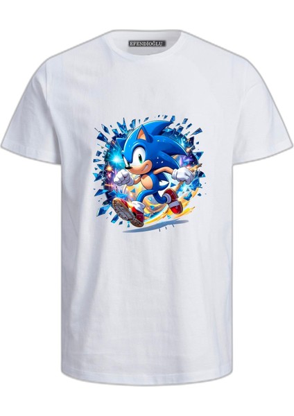 Super Sonic Koşan Şekilde Karakterl Baskılı Çocuk Pamuklu Tişört