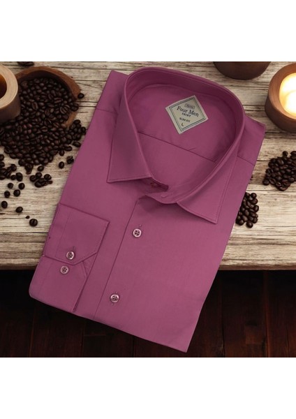 Linen Keten Klasik %100 Cotton Uzun Kollu Slim-Fit Terletmeyen Bordo Gömlek (Regular Kalıp)
