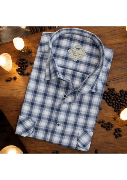 Linen Keten Klasik Kısa Kollu Iki Cepli Kapaklı Beyaz Baba Gömleği (Regular Kalıp)