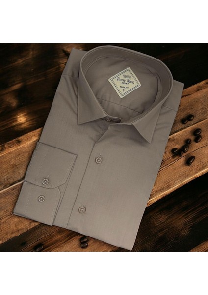 Linen Keten Klasik %100 Cotton Uzun Kollu Slim-Fit Terletmeyen Kahverengi Gömlek (Regular Kalıp)