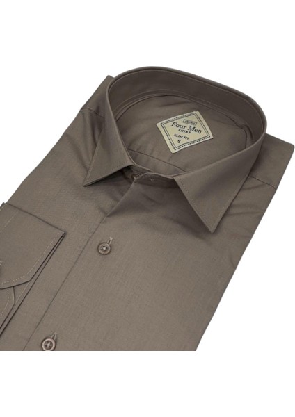 Linen Keten Klasik %100 Cotton Uzun Kollu Slim-Fit Terletmeyen Kahverengi Gömlek (Regular Kalıp) fiyatları