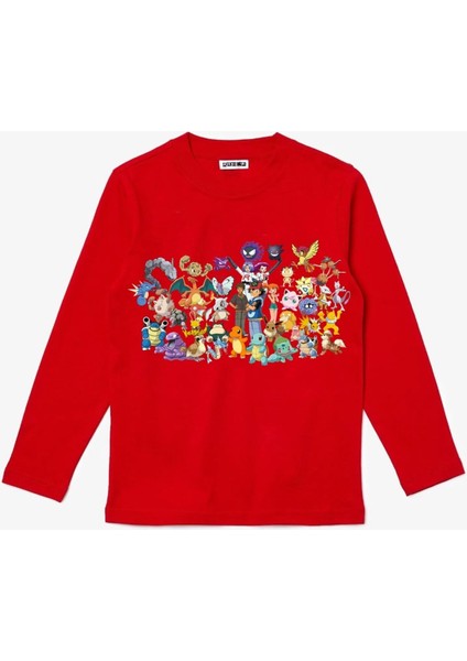 Uzun Kollu Ash ve Roket Takımı Pokemon Karakterlerinin Tümü Efendioğlu Design Özel Çocuk Tişört