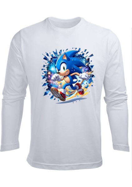 Uzun Kollu Koşan Sonic Baskılı Pamuklu Çocuk Tişört