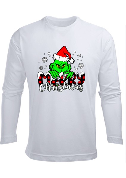 Uzun Kollu Merry Christmas Grinch Baskılı Grinchmas Baskılı Yenil Yıl Çocuk Pamuklu Tişört