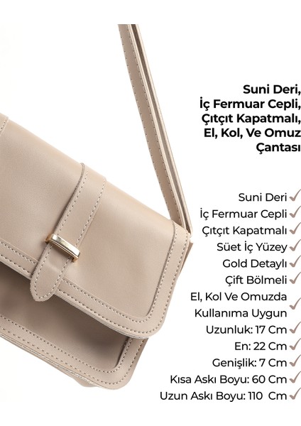 Vizon Shk127 Deri Iç Fermuar Cepli Çıtçıt Kapamalı El,Kol Ve Omuz Çantası U:17 E:22 G:7 Cm