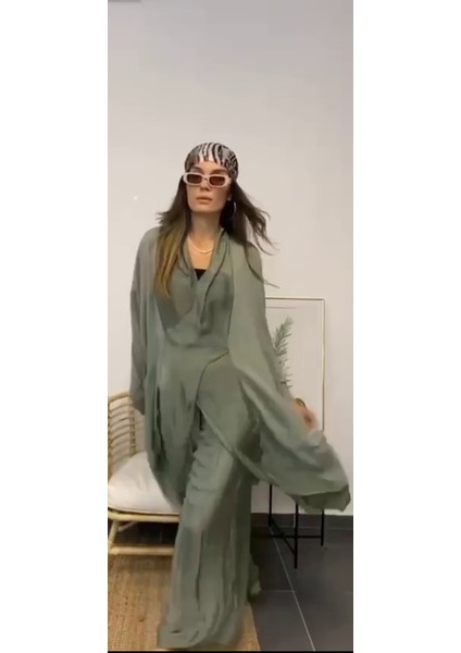 Italyan Ipek Detaylı Oversize Kap Bluz- Wes Pantolon Takım fiyatları