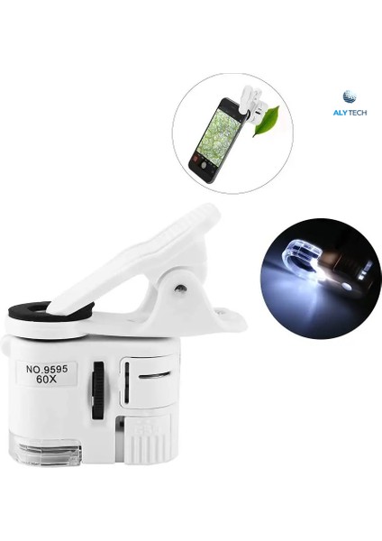 Telefon Uyumlu 60X Mini Büyüteç LED & Uv Işıklı Klipsli