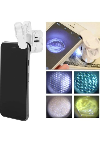 Telefon Uyumlu 60X Mini Büyüteç LED & Uv Işıklı Klipsli