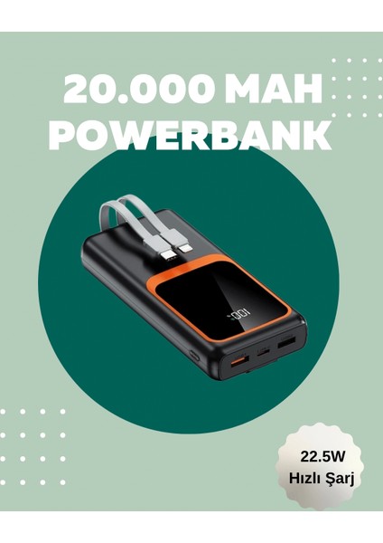 Dijital Ekranlı 20.000 Mah Powerbank | 22.5W Hızlı Şarj + Çoklu Bağlantı Seçeneği