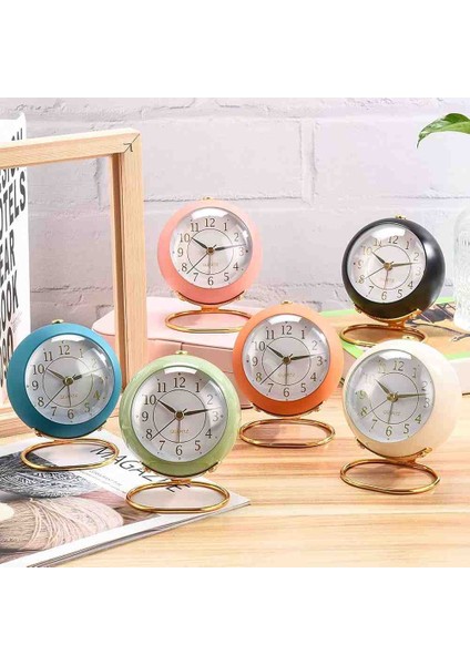 Modern Renkli Quartz Masa Saati Lüks Dekoratif Şık Metalik Standlı Işıklı Alarmlı Pilli Çalar Saat
