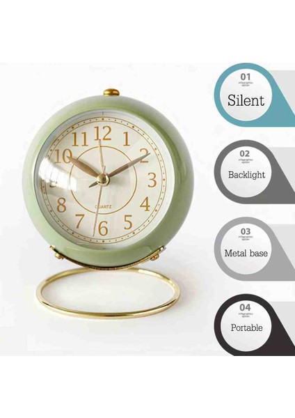 Modern Renkli Quartz Masa Saati Lüks Dekoratif Şık Metalik Standlı Işıklı Alarmlı Pilli Çalar Saat fırsatları