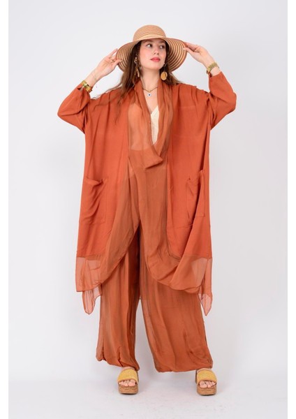 Italyan Ipek Detaylı Oversize Kap Bluz- Wes Pantolon Takım fiyatları