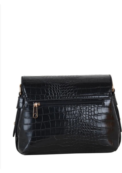Kroko Deri Siyah Üç Bölmeli Kapağı Mıknatıslı Omuz Çanta fiyatları
