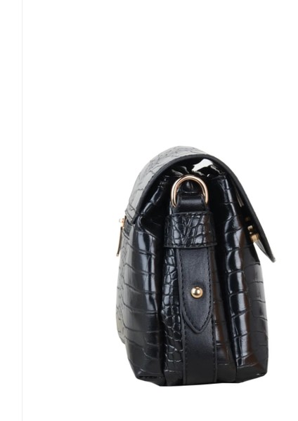 Kroko Deri Siyah Üç Bölmeli Kapağı Mıknatıslı Omuz Çanta fırsatları