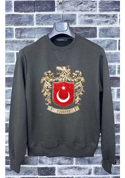 Büyük Türkiye Bozkurt Baskılı Milli Takım Logo Pamuklu Erkek Sweatshirt