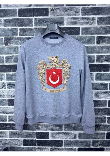 Büyük Türkiye Bozkurt Baskılı Milli Takım Logo Pamuklu Erkek Sweatshirt
