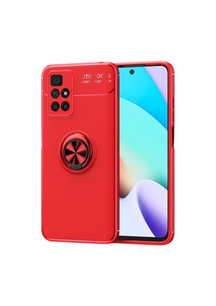 Redmi 10 Kılıf Metal Stant Olabilen Yüzüklü Flexring Premium Silikon Kılıf