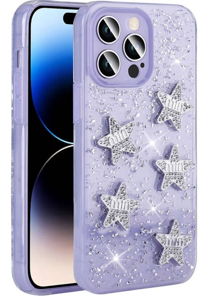 iPhone 14 Pro Max Kılıf Figür ve Simli Köşe Korumalı Zelira Premium Silikon Kapak