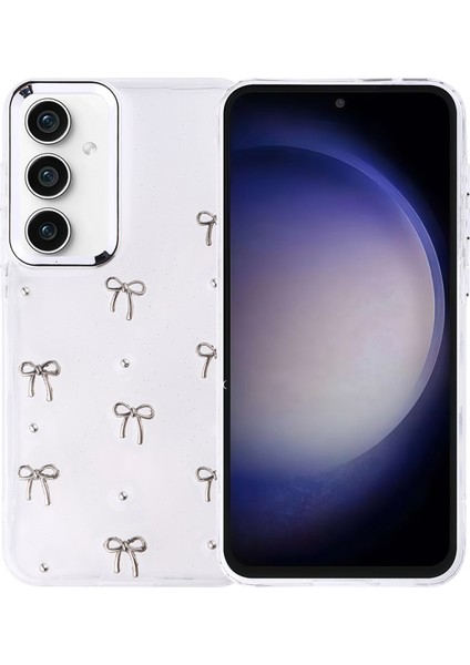 Samsung Galaxy S23 Fe Kılıf Simli Kamera Çerçveli ve Mini Figür Desenli Ultra Koruma Sağlayan Kutup Sert Silikon Kapak