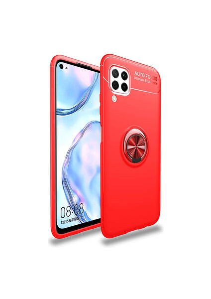 Huawei P40 Lite Kılıf Metal Stant Olabilen Yüzüklü Flexring Premium Silikon Kılıf