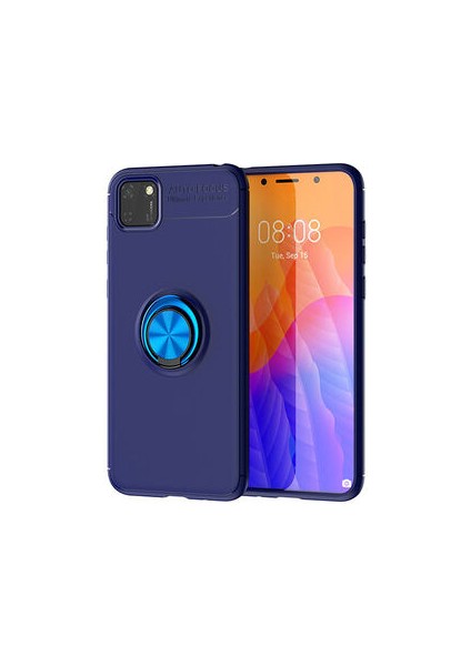 Huawei Y5P Kılıf Metal Stant Olabilen Yüzüklü Flexring Premium Silikon Kılıf
