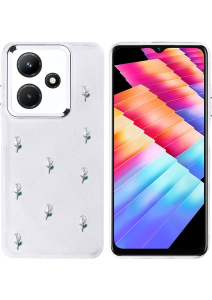 Infinix Hot 30I Kılıf Mini Figürlü ve Seyrek Simli Şeffaf Arelle Premium Sert Tpu Silikon Kapak