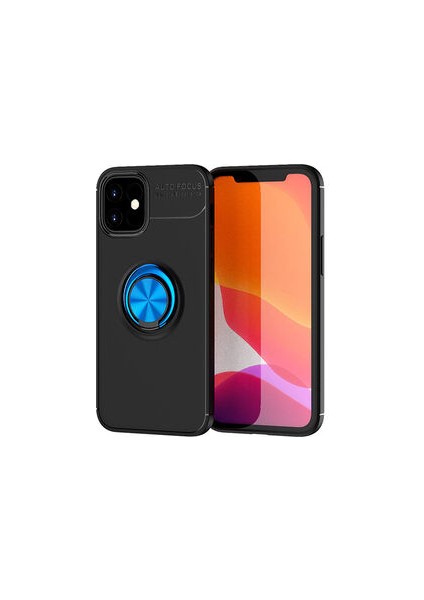 iPhone 12 Mini Kılıf Manyetik (Metal) Yüzüklü ve Stant Olabilen Rewon Premium Silikon Kapak