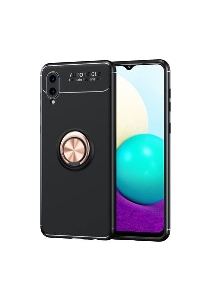 Samsung Galaxy A02 Kılıf Manyetik (Metal) Yüzüklü ve Stant Olabilen Rewon Premium Silikon Kapak
