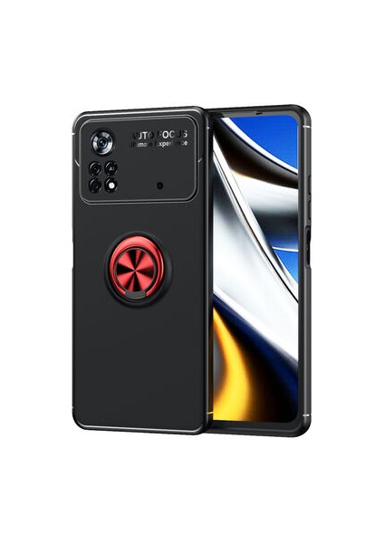 Poco M4 Pro 4g Kılıf Manyetik (Metal) Yüzüklü ve Stant Olabilen Rewon Premium Silikon Kapak