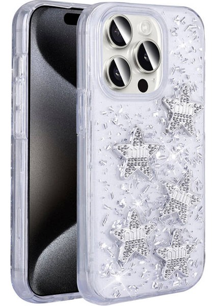 iPhone 15 Pro Max Kılıf Figür ve Simli Köşe Korumalı Zelira Premium Silikon Kapak