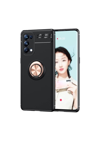 Oppo Reno 5 Pro 5g Kılıf Metal Stant Olabilen Yüzüklü Flexring Premium Silikon Kılıf