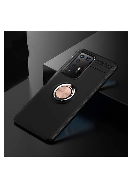 Huawei P40 Pro Kılıf Metal Stant Olabilen Yüzüklü Flexring Premium Silikon Kılıf