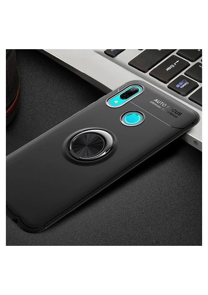 Huawei Y6 2019 Kılıf Manyetik (Metal) Yüzüklü ve Stant Olabilen Rewon Premium Silikon Kapak