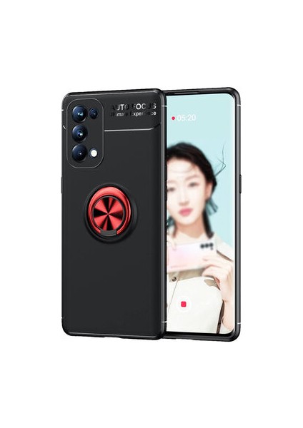 Oppo Reno 5 Pro 5g Kılıf Metal Stant Olabilen Yüzüklü Flexring Premium Silikon Kılıf