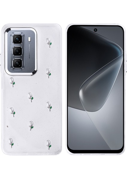 Infinix Hot 50 4g Kılıf Mini Figürlü ve Seyrek Simli Şeffaf Arelle Premium Sert Tpu Silikon Kapak