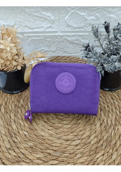 Krinkıl Kumaş Mor Küçük Boy Çift Gözlü El Çanta ve Cüzdan