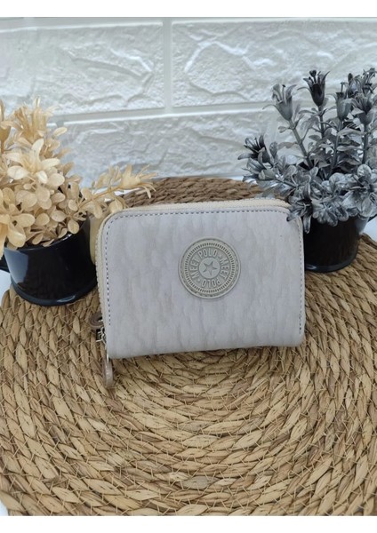 Krinkıl Kumaş Vizon Küçük Boy Çift Gözlü El Çanta ve Cüzdan