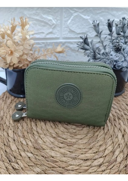 Krinkıl Kumaş Yeşil Küçük Boy Çift Gözlü El Çanta ve Cüzdan