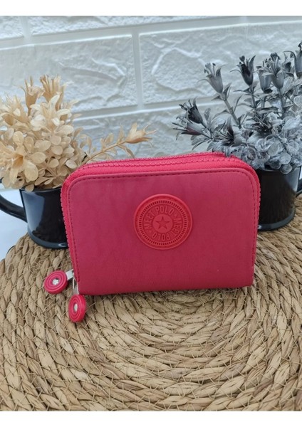 Krinkıl Kumaş Kırmızı Küçük Boy Çift Gözlü El Çanta ve Cüzdan