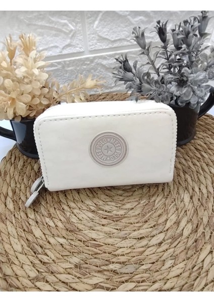 Krinkıl Kumaş Krem Küçük Boy Çift Gözlü El Çanta ve Cüzdan